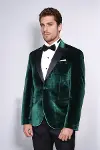 Kadife Slim Fit Tek Düğmeli Koyu Yeşil Erkek Balo Ceket - Wessi-3