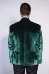 Kadife Slim Fit Tek Düğmeli Koyu Yeşil Erkek Balo Ceket - Wessi-5