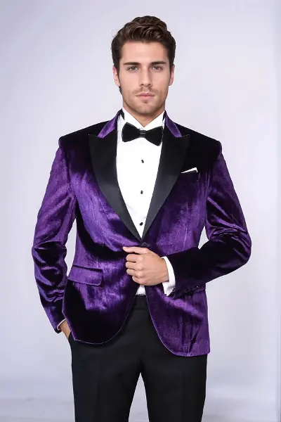 Kadife Slim Fit Tek Düğmeli Mor Erkek Balo Ceket - Wessi