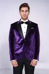 Kadife Slim Fit Tek Düğmeli Mor Erkek Balo Ceket - Wessi-2