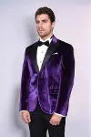 Kadife Slim Fit Tek Düğmeli Mor Erkek Balo Ceket - Wessi-3