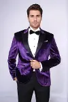 Kadife Slim Fit Tek Düğmeli Mor Erkek Balo Ceket - Wessi-1