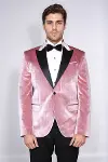 Kadife Slim Fit Tek Düğmeli Pembe Erkek Balo Ceket - Wessi-2