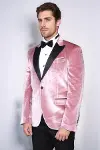 Kadife Slim Fit Tek Düğmeli Pembe Erkek Balo Ceket - Wessi-3