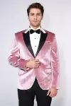 Kadife Slim Fit Tek Düğmeli Pembe Erkek Balo Ceket - Wessi-4