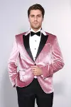 Kadife Slim Fit Tek Düğmeli Pembe Erkek Balo Ceket - Wessi-1