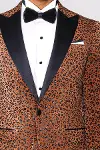 Leopar Desenli Slim Fit Dik Yaka Sarı Erkek Balo Ceket - Wessi-2