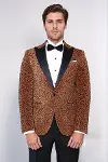 Leopar Desenli Slim Fit Dik Yaka Sarı Erkek Balo Ceket - Wessi-3