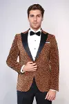 Leopar Desenli Slim Fit Dik Yaka Sarı Erkek Balo Ceket - Wessi-5