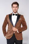 Leopar Desenli Slim Fit Dik Yaka Sarı Erkek Balo Ceket - Wessi-1