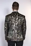 Dik Yaka Slim Fit Altın Desenli Siyah Erkek Balo Ceketi - Wessi-6