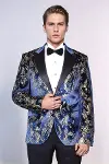 Dik Yaka Slim Fit Altın Desenli Lacivert Erkek Balo Ceket - Wessi-5