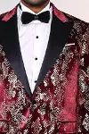 Dik Yaka Slim Fit Altın Desenli Bordo Balo Ceket - Wessi-2