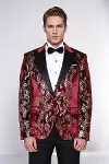 Dik Yaka Slim Fit Altın Desenli Bordo Balo Ceket - Wessi-3