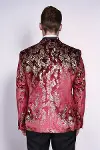 Dik Yaka Slim Fit Altın Desenli Bordo Balo Ceket - Wessi-6