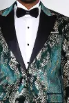 Dik Yaka Slim Fit Altın Desenli Yeşil Balo Ceket - Wessi-2