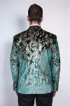 Dik Yaka Slim Fit Altın Desenli Yeşil Balo Ceket - Wessi-6