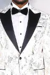 Dik Yaka Slim Fit Altın Desenli Beyaz Balo Ceket - Wessi-2