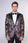 Dik Yaka Slim Fit Altın Desenli Mor Balo Ceket - Wessi-3