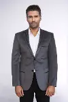 2 Düğmeli Cepli Kadife Erkek Gri Ceket-Wessi-3