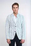 Slim Fit Çizgili Mavi Erkek Blazer Ceket- Wessi-2