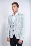 Slim Fit Çizgili Mavi Erkek Blazer Ceket- Wessi-3