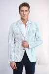 Slim Fit Çizgili Mavi Erkek Blazer Ceket- Wessi-4