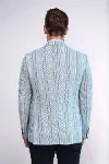 Slim Fit Çizgili Mavi Erkek Blazer Ceket- Wessi-5