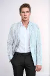 Slim Fit Çizgili Mavi Erkek Blazer Ceket- Wessi-1