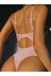 Pembe Dantel İşlemeli Kalp Desenli Jartiyer Takımı-6