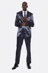 2 Düğmeli Slim Fit Saten Lacivert Erkek Damatlık Takım - Wessi-5