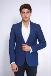 Kruvaze Ceket Sivri Uçlu Ekose Mavi Erkek Ceket -Wessi-5
