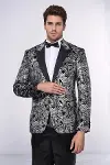 Slim Fit Gümüş Şal Desenli Siyah Erkek Smokin Blazer-3