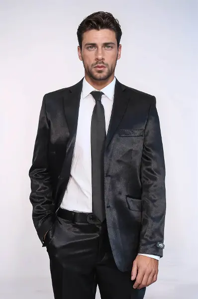 2 Düğmeli Slim Fit Saten Siyah Erkek Damatlık Takım - Wessi