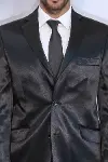 2 Düğmeli Slim Fit Saten Siyah Erkek Damatlık Takım - Wessi-2