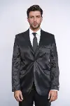 2 Düğmeli Slim Fit Saten Siyah Erkek Damatlık Takım - Wessi-3