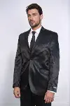 2 Düğmeli Slim Fit Saten Siyah Erkek Damatlık Takım - Wessi-4