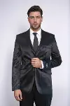 2 Düğmeli Slim Fit Saten Siyah Erkek Damatlık Takım - Wessi-5