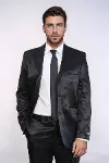 2 Düğmeli Slim Fit Saten Siyah Erkek Damatlık Takım - Wessi-1