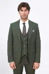 Tek Düğmeli Slim Fit Yeşil Yelekli Erkek Takım Elbise - Wessi-3