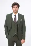Tek Düğmeli Slim Fit Yeşil Yelekli Erkek Takım Elbise - Wessi-5