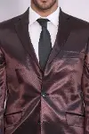 2 Düğmeli Slim Fit Saten Kahverengi Erkek Damatlık Takım - Wessi-2