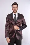 2 Düğmeli Slim Fit Saten Kahverengi Erkek Damatlık Takım - Wessi-5