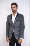 2 Düğmeli Cepli Biyeli Kadife Koyu Gri Ceket - Wessi-4