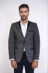 2 Düğmeli Cepli Biyeli Kadife Açık Gri Ceket - Wessi-3