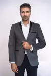 2 Düğmeli Cepli Biyeli Kadife Açık Gri Ceket - Wessi-4