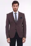 2 Düğmeli Omuzları Nakışlı Pamuk Erkek Kahverengi Ceket -Wessi-3