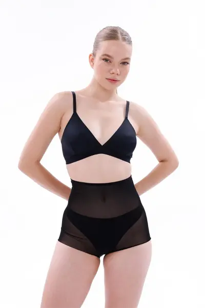 Siyah MI EMAY 2706 Lazer Tül Toparlayıcı Slip Hayalet Külot Korse
