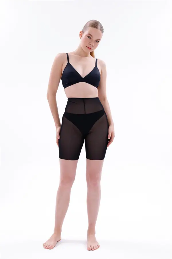 Siyah MI EMAY 2705 Lazer Tül Toparlayıcı Paçalı Boxer Hayalet Korse