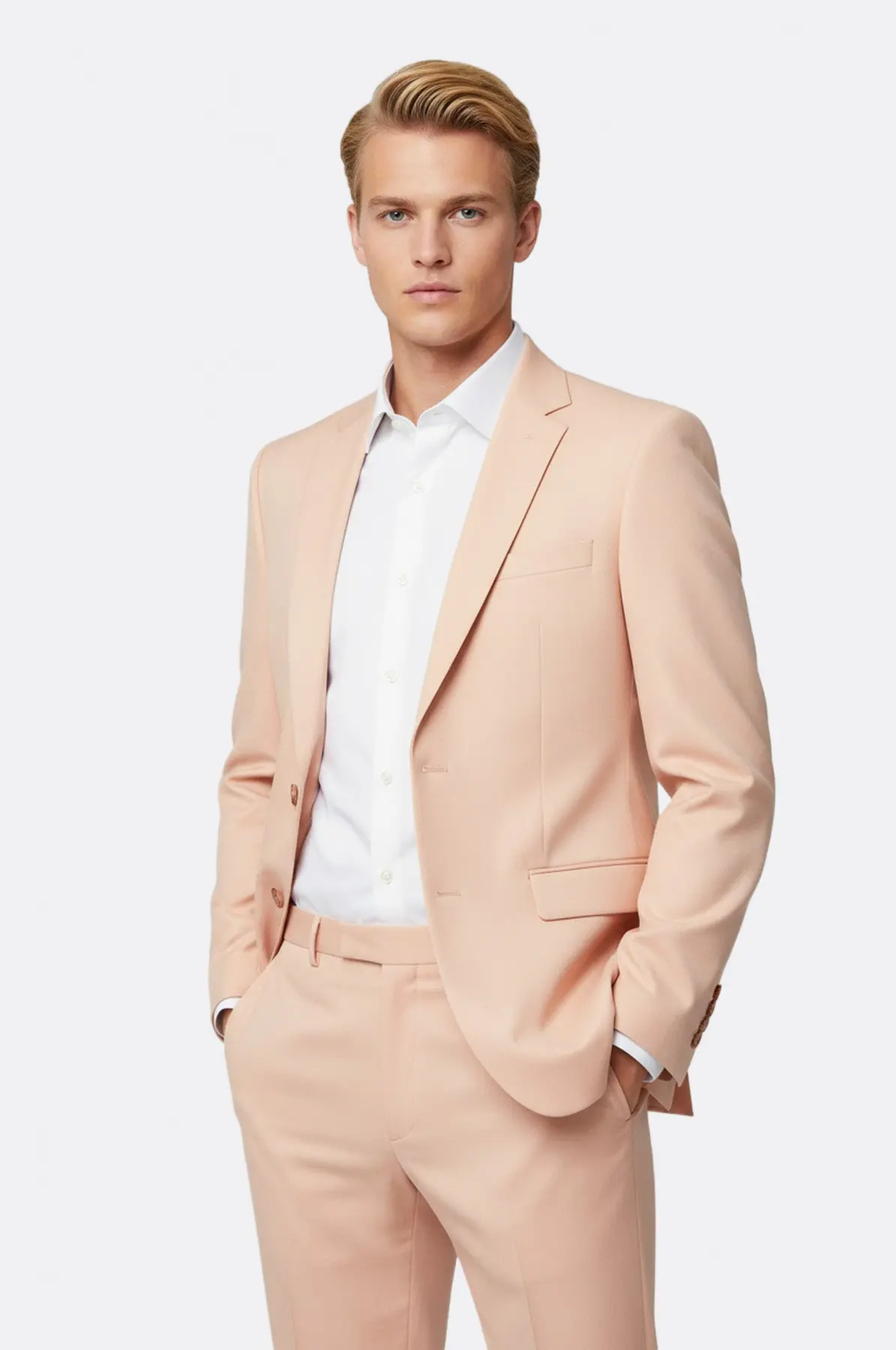 İki Parça Slim Fit Tek Düğmeli Yavruağzı Erkek Takım Elbise - Wessi